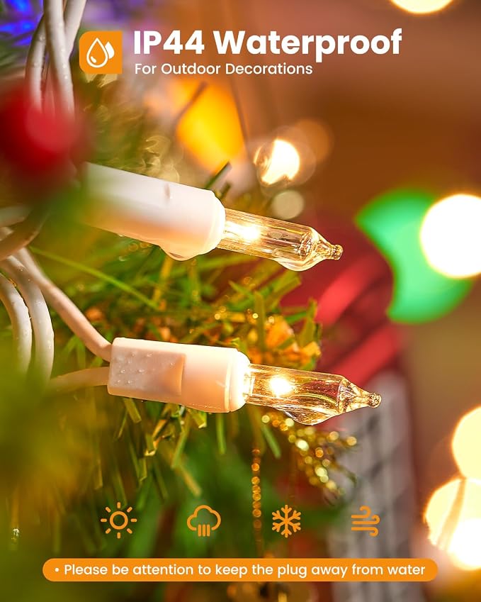 Minetom Clear Christmas Lights Set 100 Count 20 Feet Incandescent Bulb Mini - Image 3