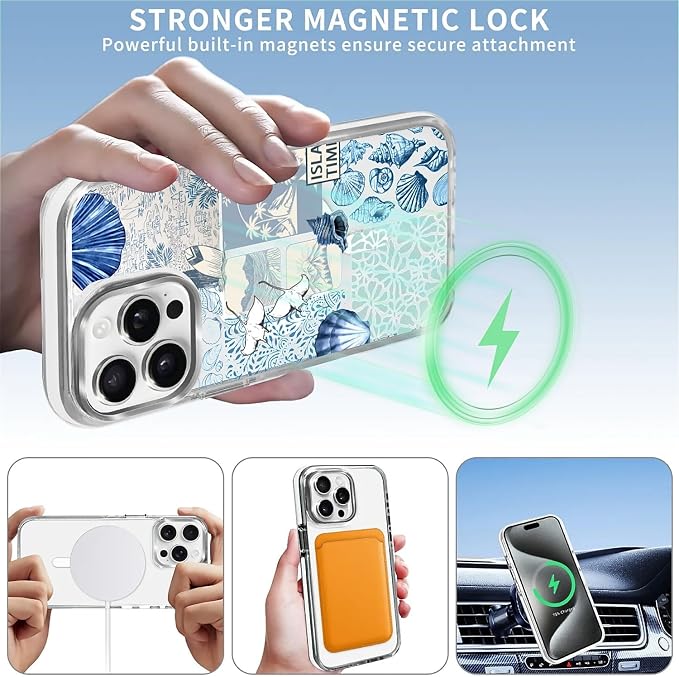 Case for iPhone 15 Pro Max, Sea Life Ocean Waves Seashell Collage Phone Case - Image 3
