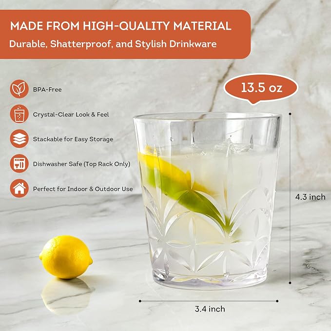 Lily's Home Unbreakable Premium Drinking Glasses Set of 4, Plastic Cups - Image 4