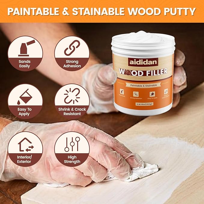 Wood Filler, Wood Repair Kit, 16 Ounce Paintable & Stainable Wood Putty Filler - Image 2