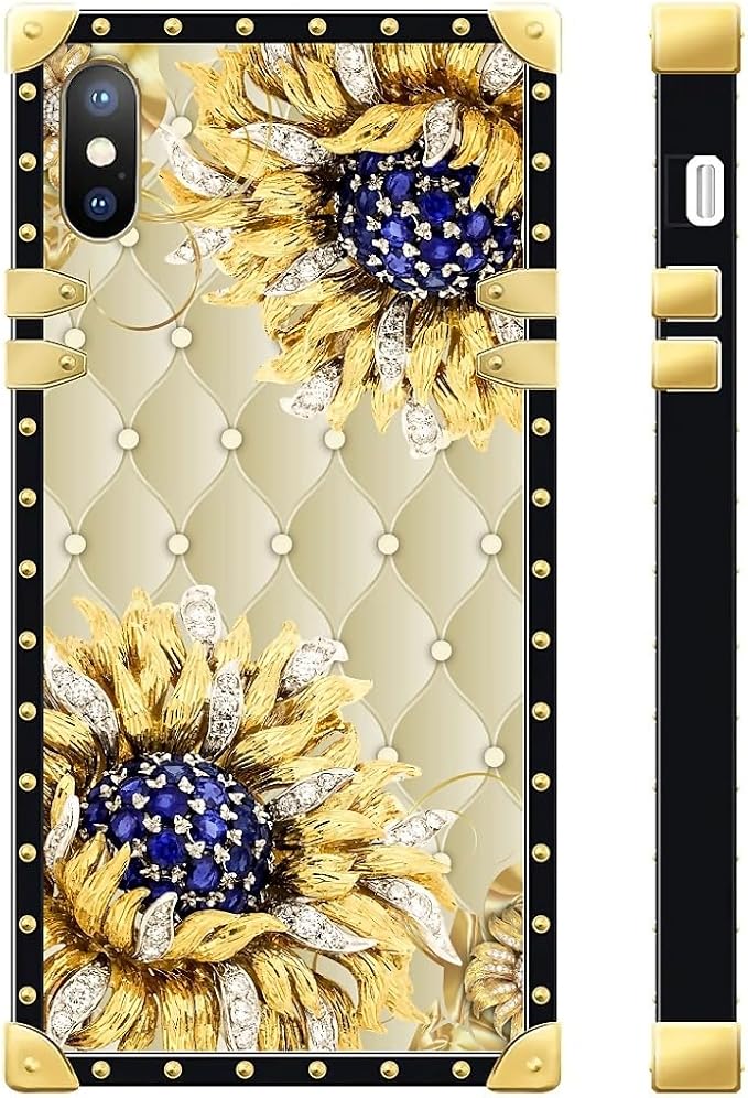 Compatible with iPhone Xs Max Case, Sunflower Diamonds Leather Luxury Golden - Image 3