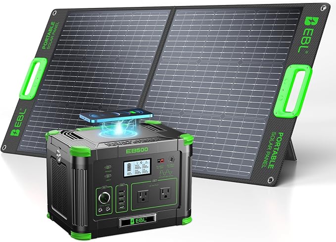 EBL 519Wh Solar Generator Kit 500W Portable Power Station by EBL