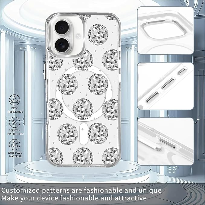 Case for iPhone 16, Disco Ball Grayish White Phone Case Design，for Women Girls - Image 2