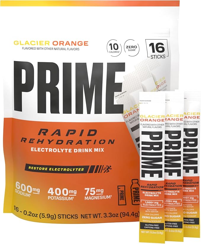 PRIME Rapid Rehydration Electrolyte Powder Sticks, Glacier Orange, Sugar Free by DrinkPrime