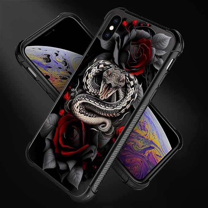 for iPhone Xs Max Case, Entwined Rose Snake Pattern Graphic Design Girl Boy - Image 5