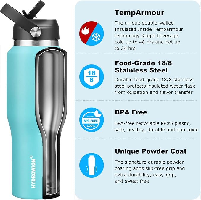 HYDROWION 32oz Stainless Steel Water Bottle, Double Wall Vacuum Insulated Water - Image 3