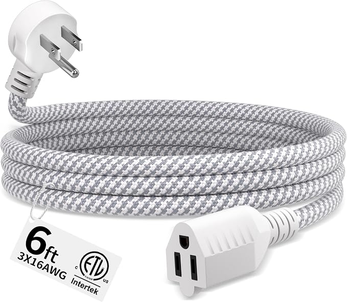 16 Gauge Braided Extension Cord 6 FT, 16/3 Flat Plug Power Cord Indoor by Seeklyze