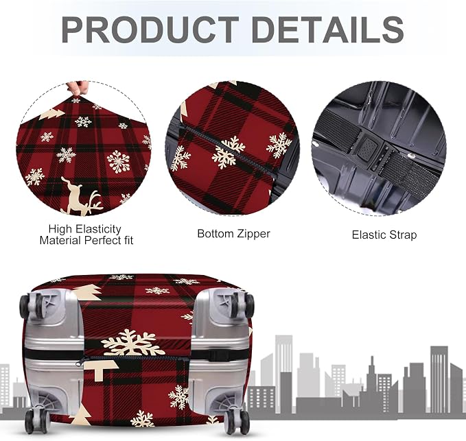 ANNA QUEEN Christmas Plaid Luggage Cover, Stretchable Washable Travel Sleeve - Image 4