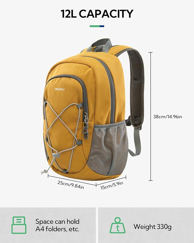 WATERFLY 12L Small Hiking Backpack: Day Pack Lightweight Travel Bag Camping - Image 2