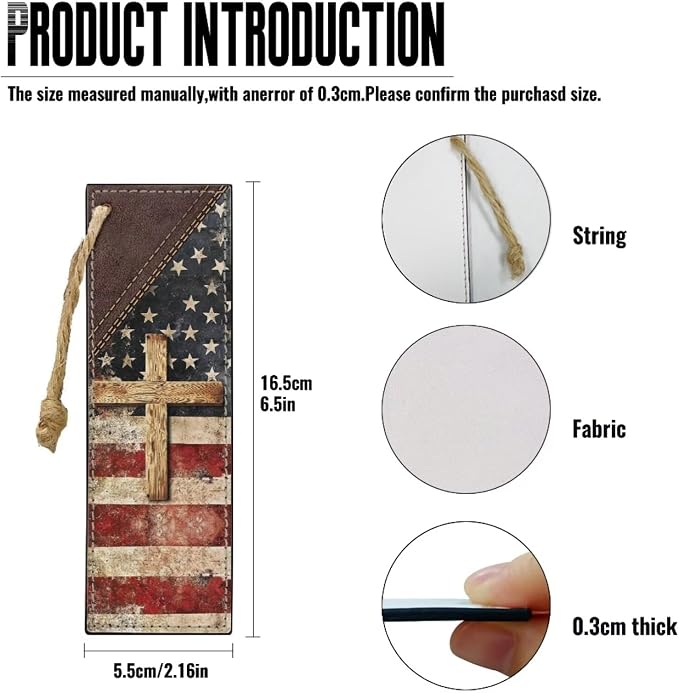 Medium Bible Cover Case for Women Men Amercan Flag and Cross PU Leather Bible - Image 6