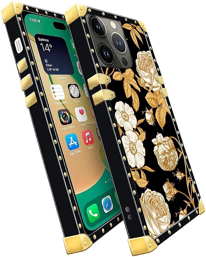 Compatible with iPhone 14 Pro Case, Blooming Rose Golden Flower Luxury Golden - Image 3