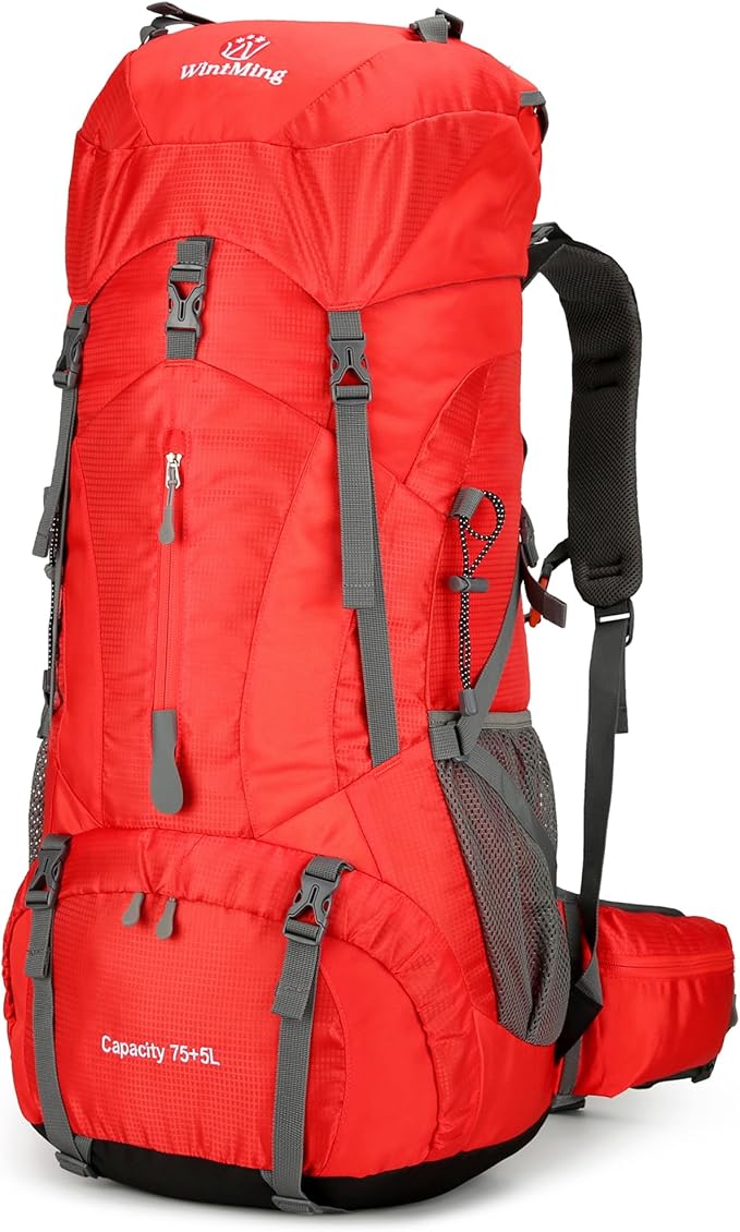 75L Hiking Backpack with Rain Cover Waterproof Camping Backpack Shoes Warehouse by W+WINTMING
