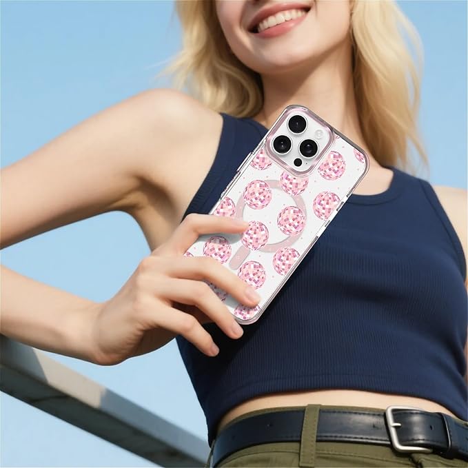 Case for iPhone 16 Pro, Disco Balls Pink Phone Case Design，for Women Girls - Image 6