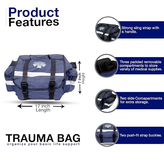 Primacare KB-RO74-B First Responder Trauma Bag, Side Pockets, Reflective Strip - Image 3