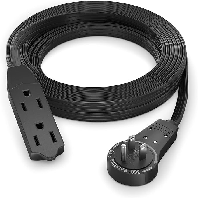 Maximm Cable 12 Ft 360° Rotating Flat Plug Extension Cord, 16/3 AWG Multi 3 by MaximmCable