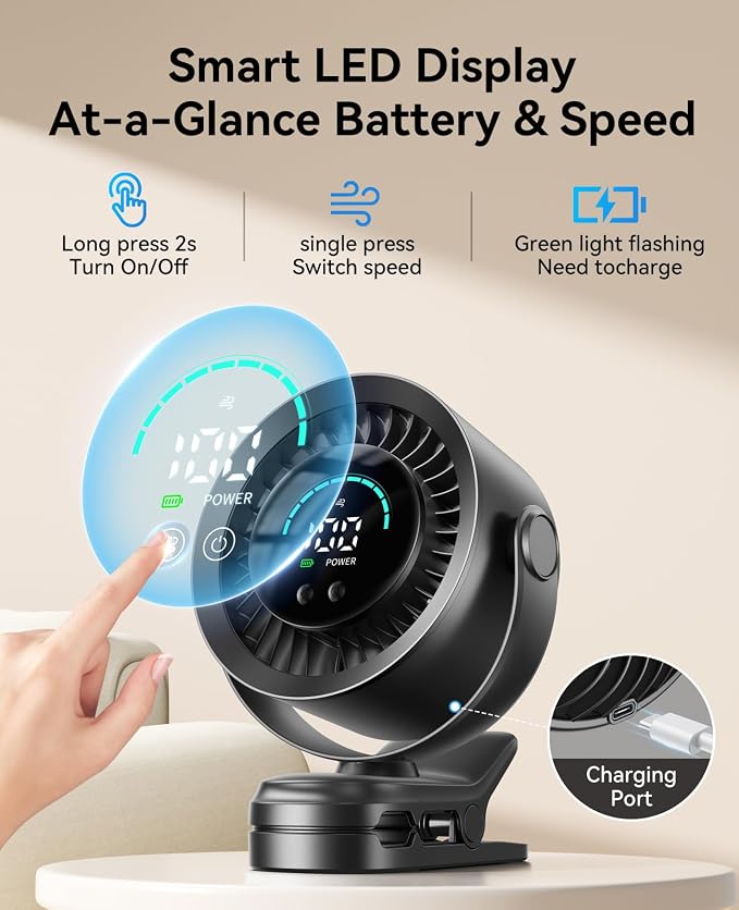 KIMMOO Portable Clip on Fan, 100-Speed Rechargeable USB Fan - Image 6