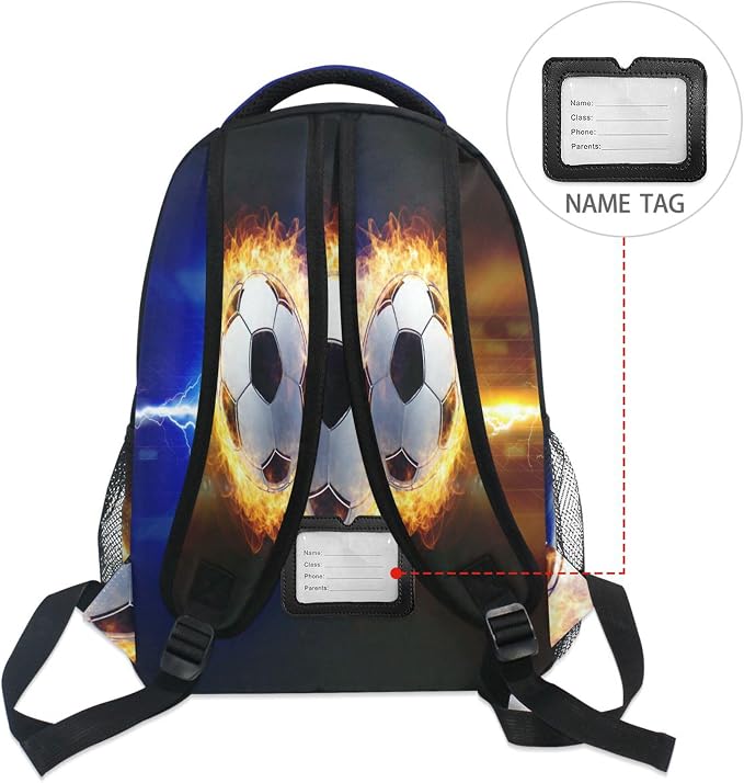 Wamika Soccer Ball Kids Backpack Football Lightning Spark Thunder Boys School - Image 6