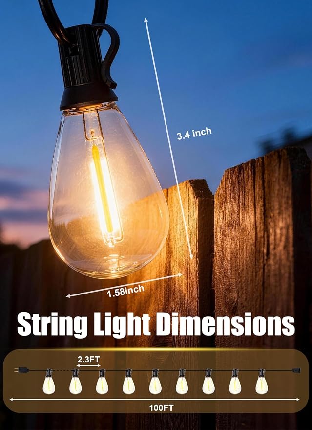 100FT Outdoor String Lights Waterproof - Image 3