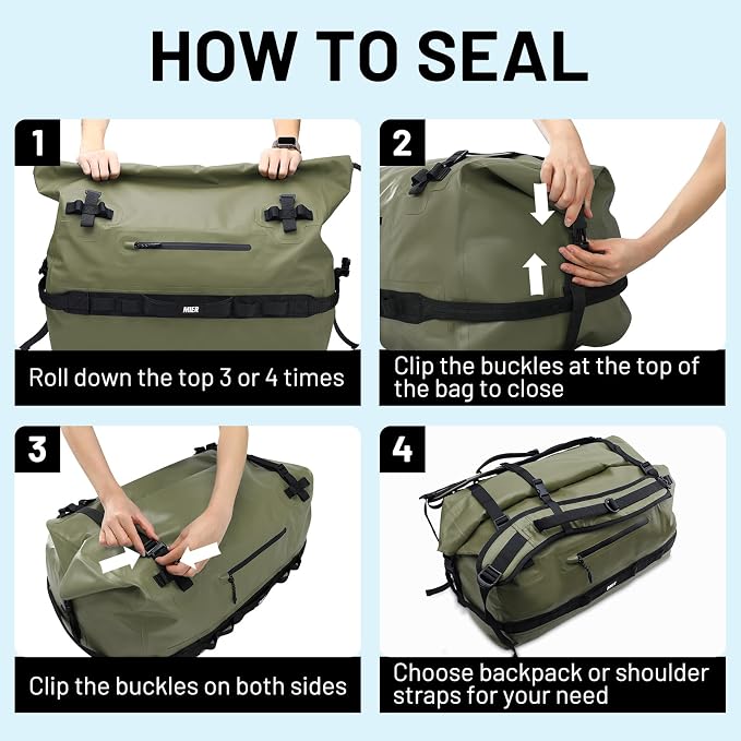 MIER Waterproof Duffel Bag Motorcycle Dry Bag Backpack Large Roll-Top Heavy - Image 6