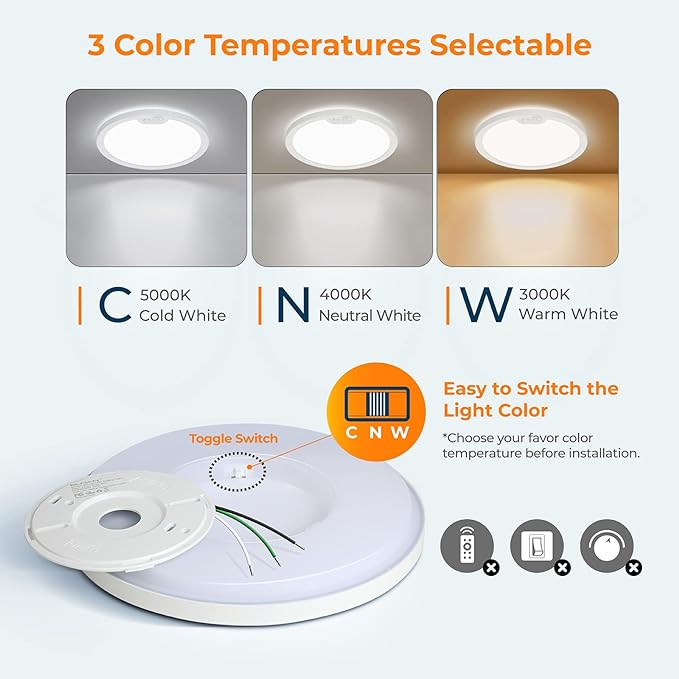 BLNAN Motion Sensor Ceiling Light Wired, 8.7 Inch 3000K 4000K 5000K Selectable - Image 2