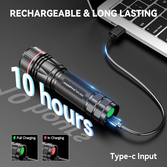 WdtPro Rechargeable Flashlights High Lumens, 2 Pack 10H Long Lasting Super - Image 3
