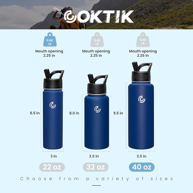 COKTIK 40oz Sports Water Bottle, Stainless Steel Water Bottle - Image 2