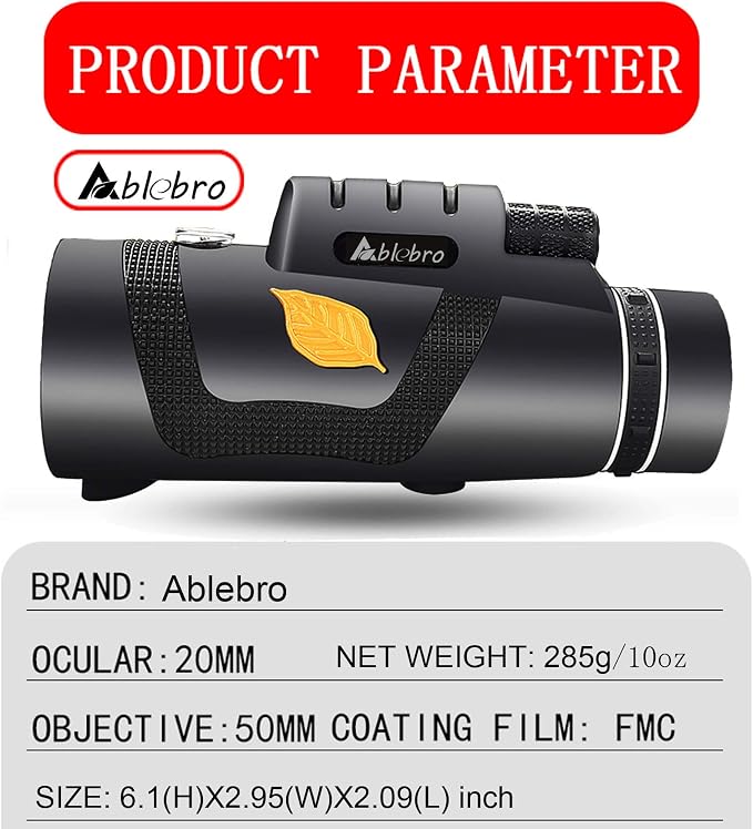 Monocular Telescope, High Power 12X50 Handheld Prism Scope - Image 8