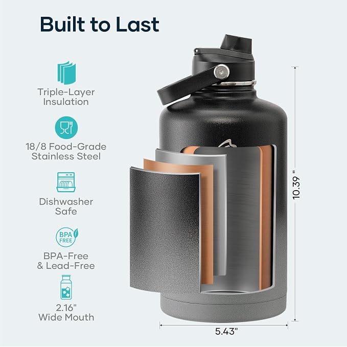 Insulated Water Bottle with Straw Lid, Modern Double Vacuum Stainless Steel - Image 4