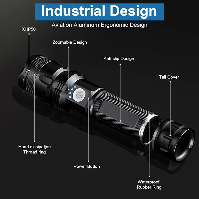MILAOSHU Rechargeable Flashlights 90, 000 High Lumens - Image 5
