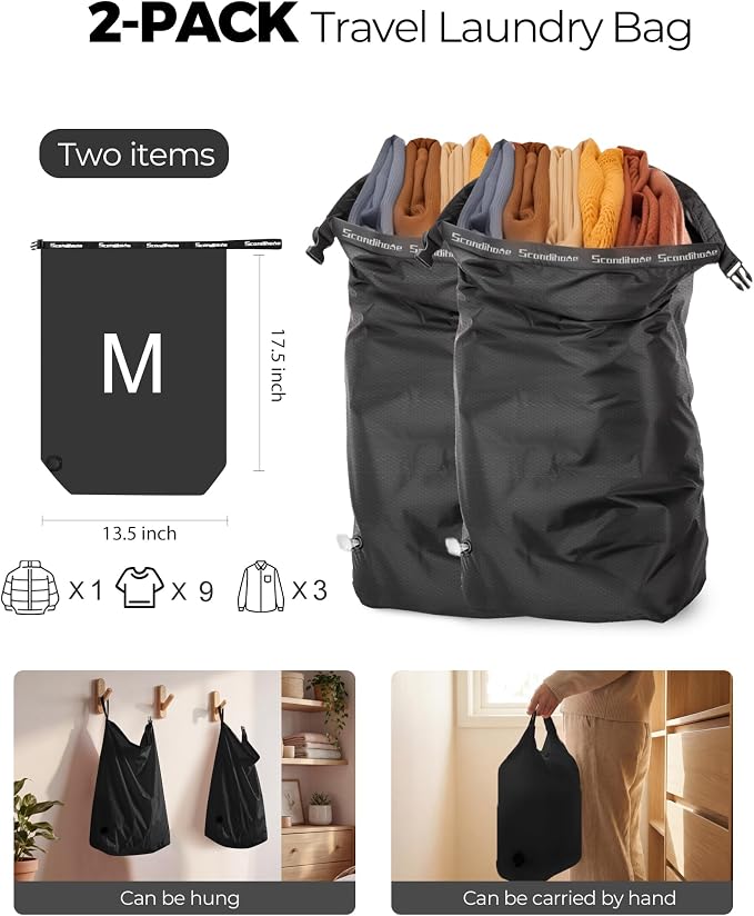 Travel Laundry Bag, Pump-Free Vacuum Compression Dirty Clothes Bag, Reusable - Image 2