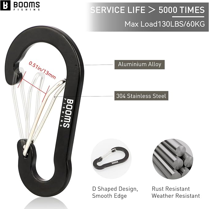 Booms Fishing CC5 Multi-Use Carabiner Clips, 10 Pack 2.3"/ 3.1" Caribeener Clips - Image 2