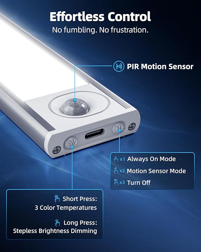 6-Pack Under Cabinet Lighting Wireless, 1800mAh Rechargeable Motion Sensor - Image 8