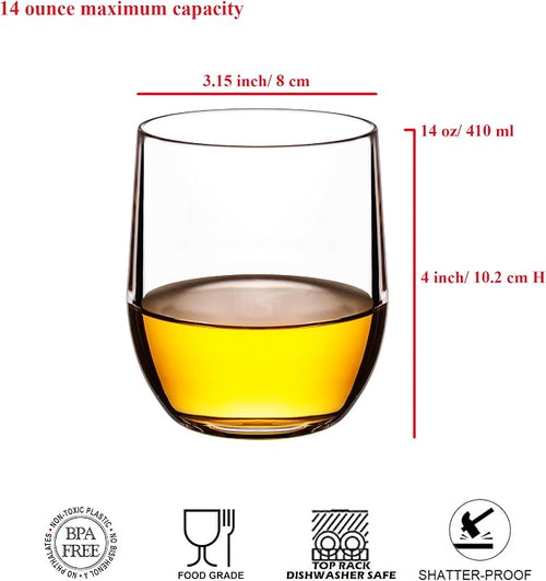 14-ounce Plastic Stemless Wine Glasses, All Purpose Arcylic Glasses - Image 2