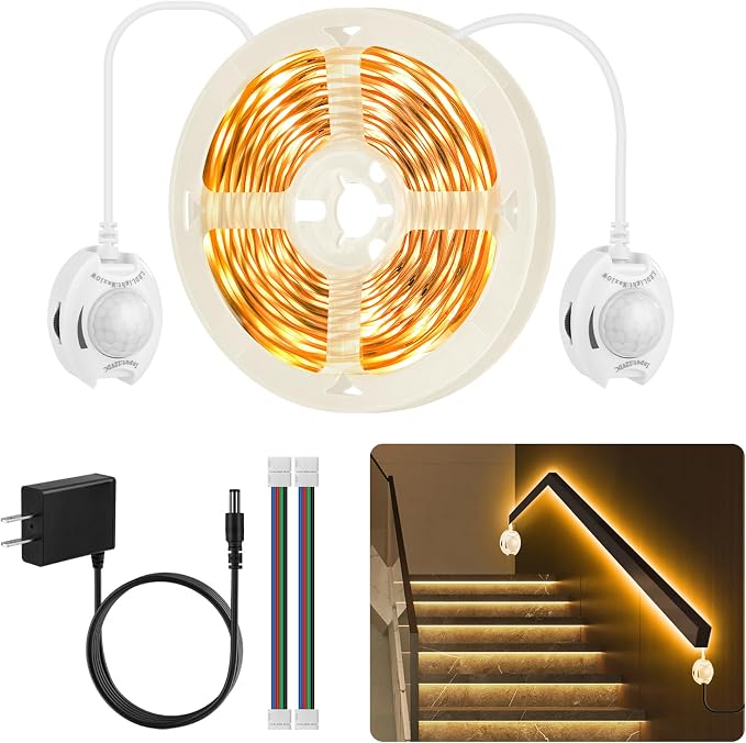 Under Bed Lights Dual Motion Sensor Light Indoor, 19.69Ft Warm White Motion by HOUHUI