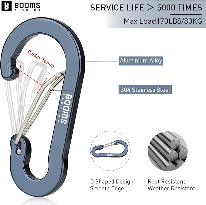 Booms Fishing CC5 Multi-Use Carabiner Clips, 10 Pack 2.7" Small Caribeener Clips - Image 2