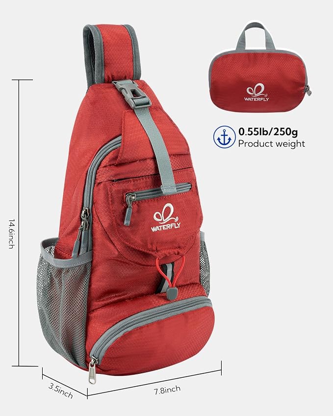 WATERFLY Packable Small Crossbody Sling Backpack Shoulder Chest Bag Daypack - Image 3