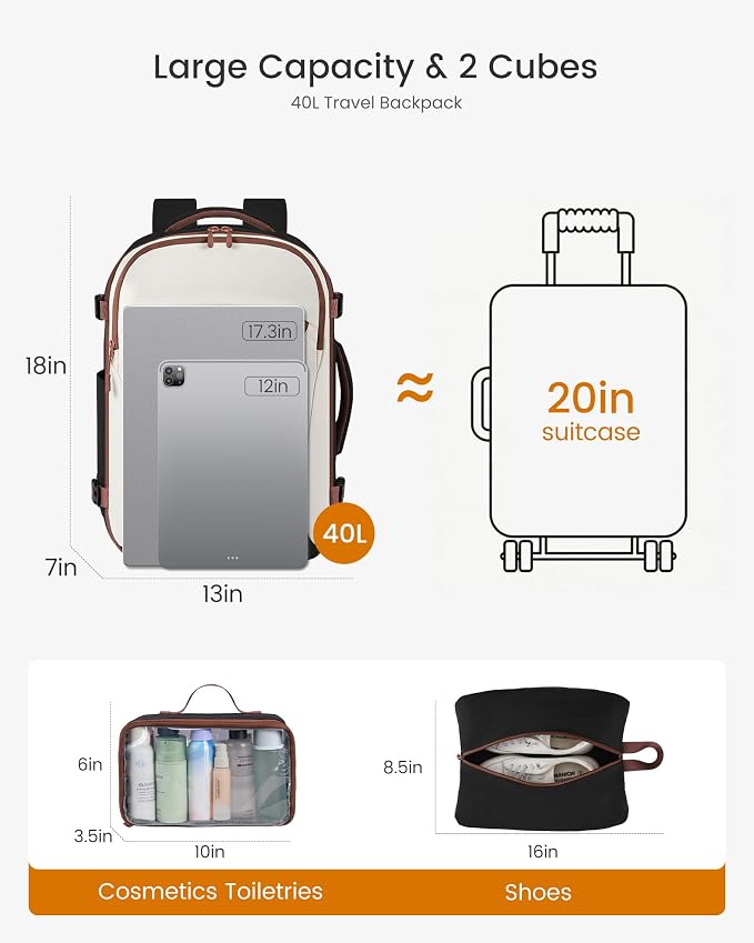 LOVEVOOK 40L Travel Backpack for Women, Airline Approved Carry On Backpack - Image 5
