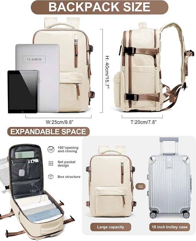 WONHOX Large Travel Backpack Carry on Flight Approved Laptop Work Business - Image 3