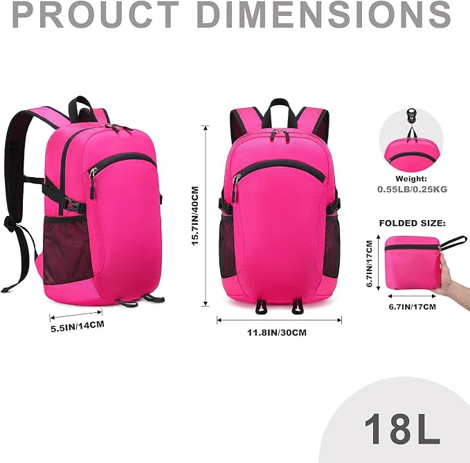 Lightweight Hiking Backpack 18L Packable Foldable Small Daypack Collapsible - Image 7