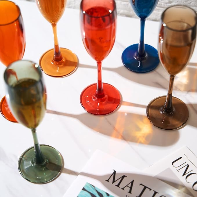 European Style Plastic Acrylic, Champagne Flutes Glasses | Set of 6 | Colored - Image 4