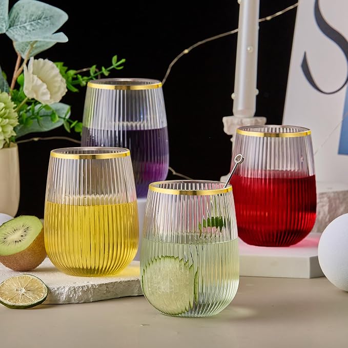 Lueumxc 36 Pack Plastic Wine Glasses, 15Oz Gold Rim Origami Disposable Wine - Image 9
