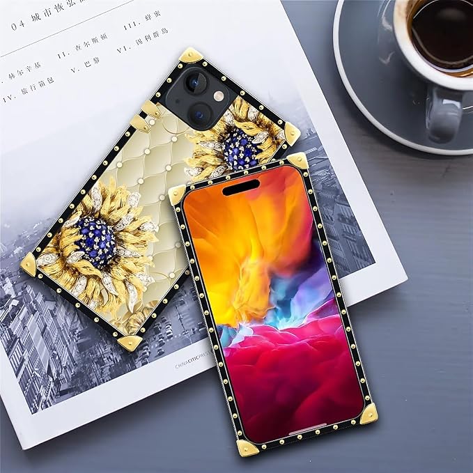 Compatible with iPhone 15 Case, Sunflower Diamonds Leather Luxury Golden - Image 6