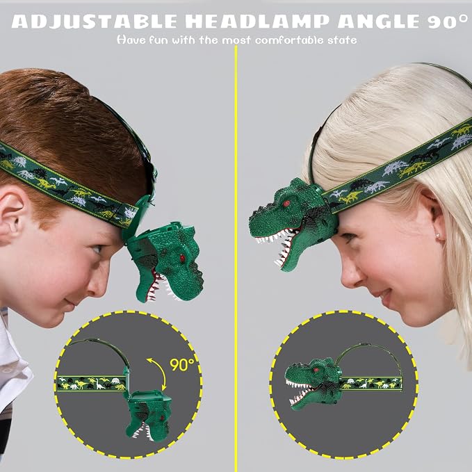 Dysaim Kids Headlamp, Rechargeable T-Rex Dinosaur Headlamp - Image 3