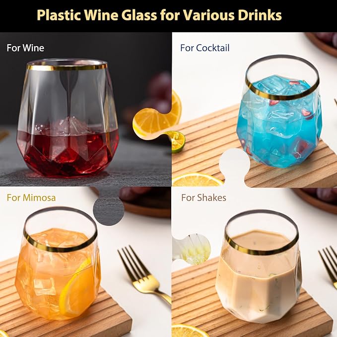 Lueumxc 40 Pack Plastic Wine Glasses, 12Oz Diamond Disposable Wine Glasses - Image 6