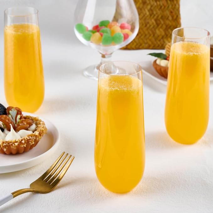 FOCUSLINE 24 Pack 9 Oz Clear Plastic Champagne Flutes, Stemless Plastic - Image 6