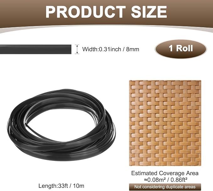 M METERXITY 1-Pack Wicker Repair Kit, 8mm x 33ft/10m Plastic Flat Rattan - Image 3