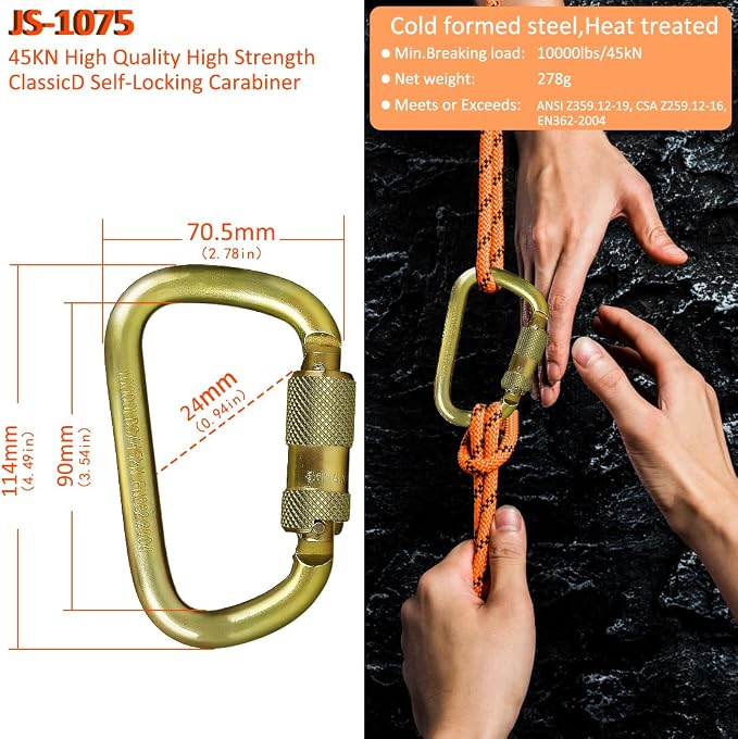 DEKABR Carabiner Heavy Duty, 45KN Twist Lock Steel Auto Locking Climbing - Image 2