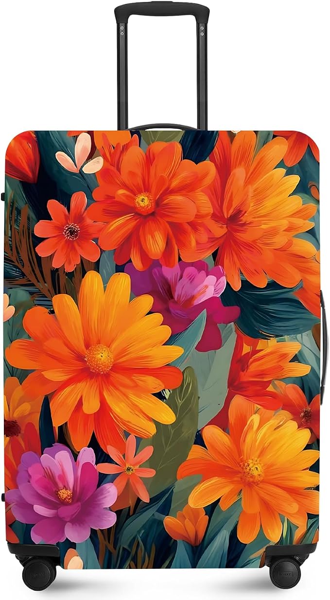 ANNA QUEEN Boho Floral Luggage Cover, Spring Orange Flower Pattern Suitcase by ANNAQUEEN