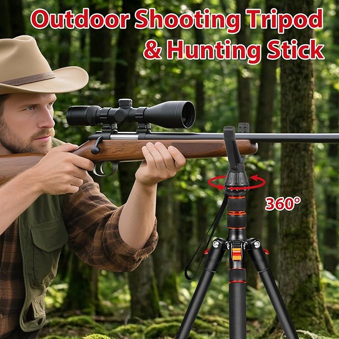 68" Ball Head Camera Tripod & Monopods, 360° Smooth Rotation V-Yoke Rifle - Image 3