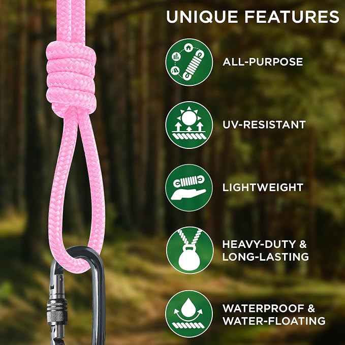 TECEUM Rope – 150 Feet x 1/4 Inch – Pink – Strong All-Purpose Utility Rope – - Image 4